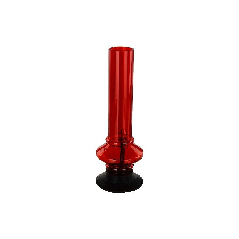 A 12 inch tall red acrylic mini disc bulb water pipe bong.