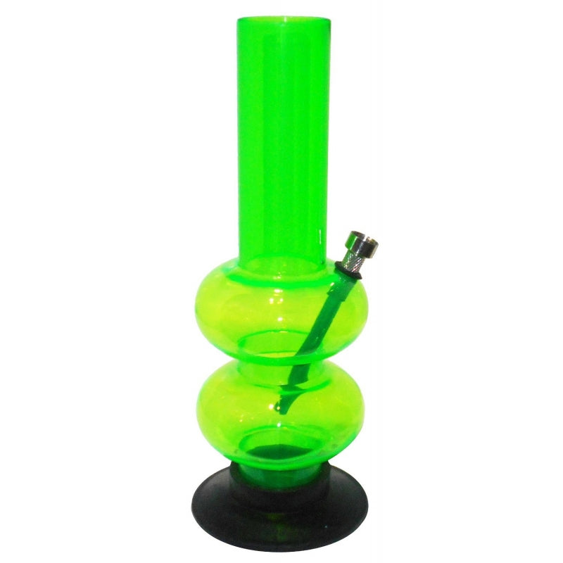 A 12 inch tall transparent green acrylic smoking water pipe bong