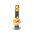 An orange and black acrylic water bong designed to resemble a mushroom.