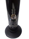 A 12 inch tall black and white leaf patterned acrylic ice bong.