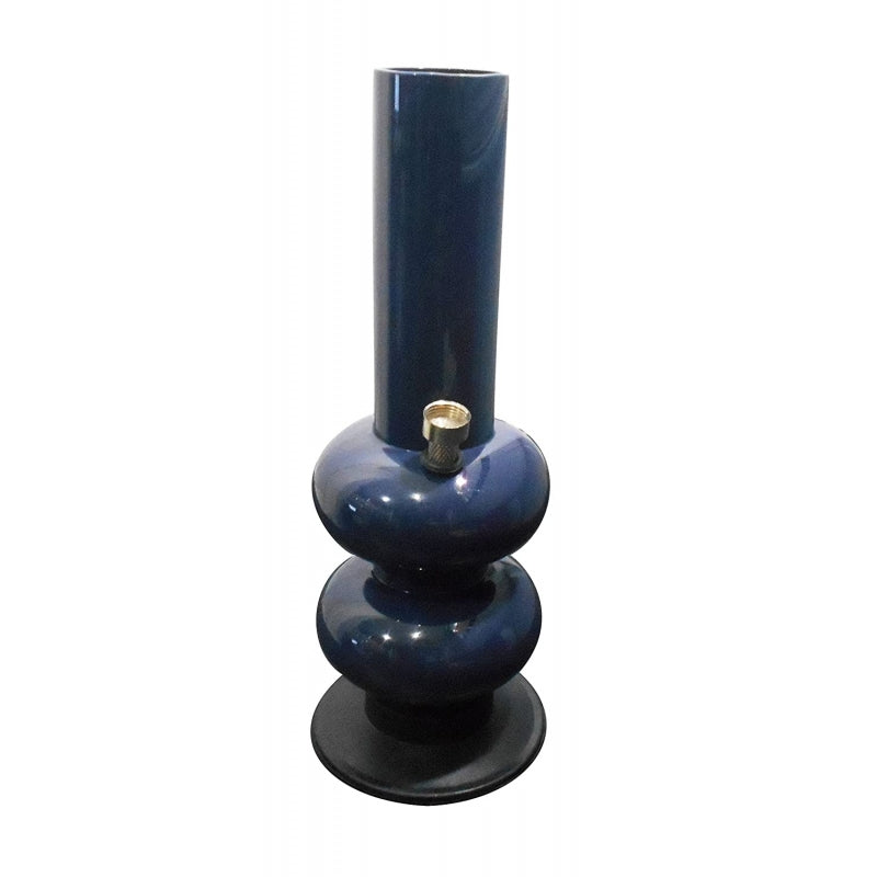 A 12 inch tall black double bulb acrylic bong with a high gloss finish.