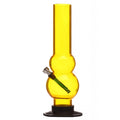 A 12 inch tall double bulb yellow acrylic water pipe bong.