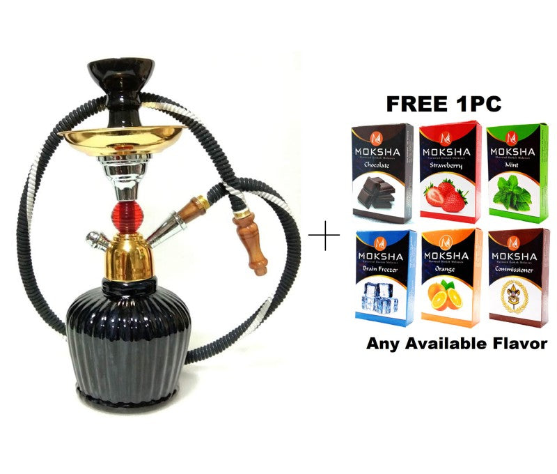Moksha 12" Black Glass Hookah + Free 50g Flavor | Ceramic Bowl Moksha Bongs