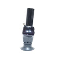 A 12 inch tall opaque black color skull face acrylic water bong.