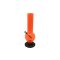 A 12 inch tall single bulb acrylic water bong in transparent orange color with a black base.