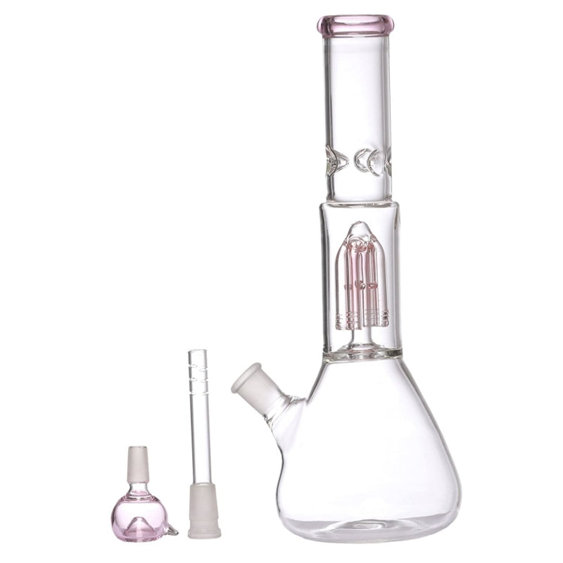 Moksha 13" Glass Waterpipe with 4 Tree Percolator & Shooter (33cm, Pink) Moksha Bongs