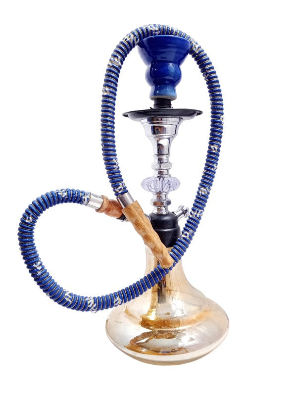 Moksha 14 Inch Blue Glass Metal Hookah + Free 50g Herbal Flavor Moksha Bongs