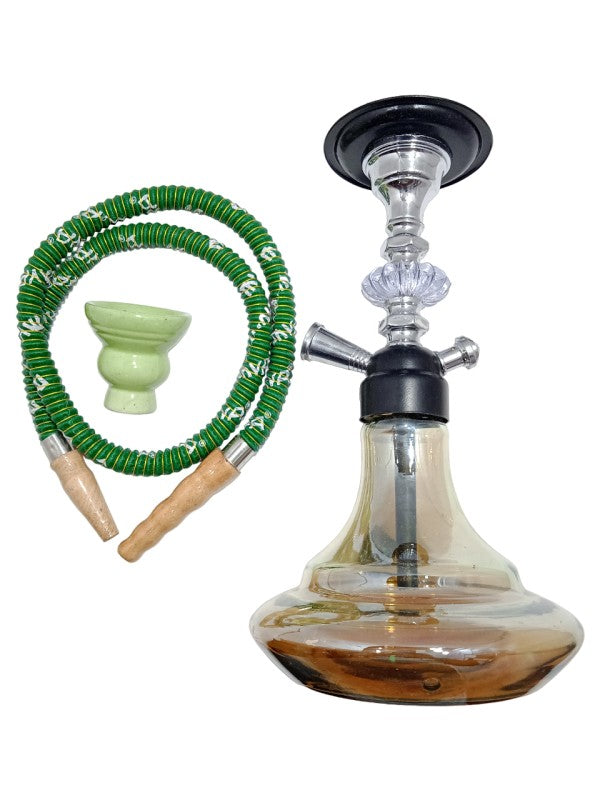 Compact glass and metal hookah in green color