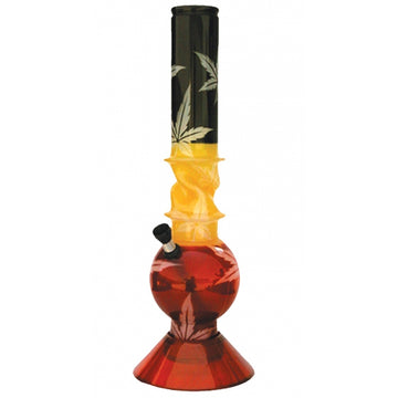 Moksha 15-inch single bulb leaf printed acrylic ice waterpipe bong (38cm, rasta)