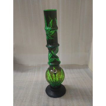 Moksha 16" Single Bulb Acrylic Ice Bong with Leaf Print (40cm, Transparent Green)