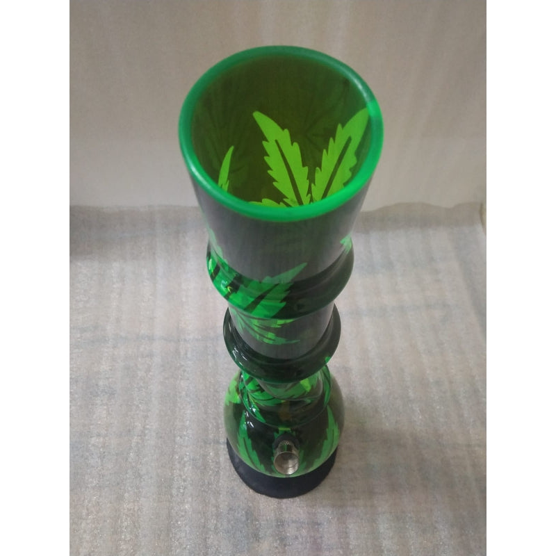 Moksha 16" Single Bulb Acrylic Ice Bong with Leaf Print (40cm, Transparent Green)