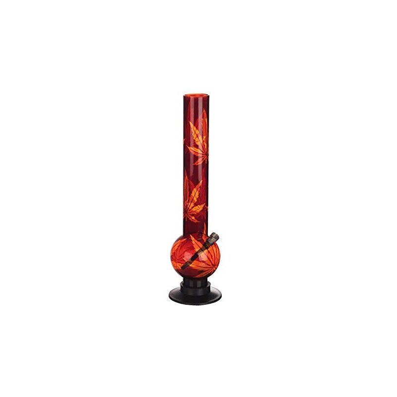 Moksha 16 inch single bulb leaf printed acrylic waterpipe bong (40cm, red)