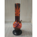 A transparent orange leaf designed acrylic bong by Moksha with a large bulbous shape and a smaller attachment at the top, set against a plain background.