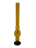 A transparent yellow acrylic waterpipe bong with a bowl for herbs, featuring a round base and a narrow neck, against a white background.