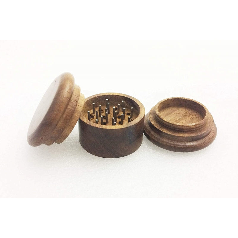 Moksha Sheesham wood herb grinder with pot leaf design