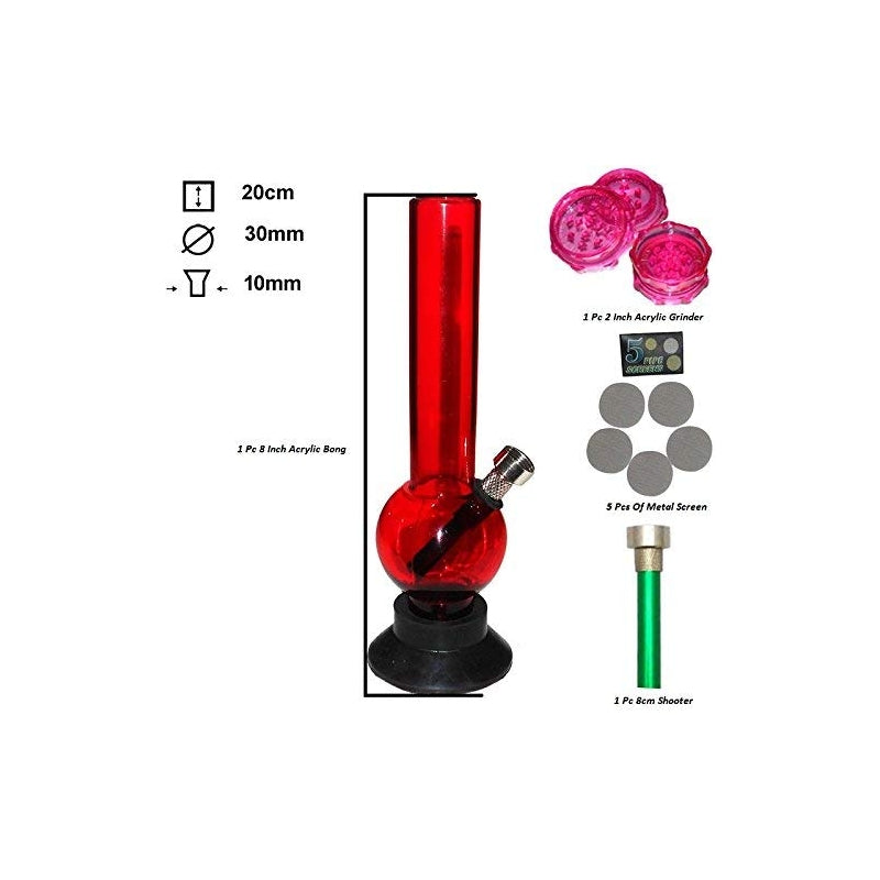 Moksha 8 inch acrylic bong with shooter and grinder