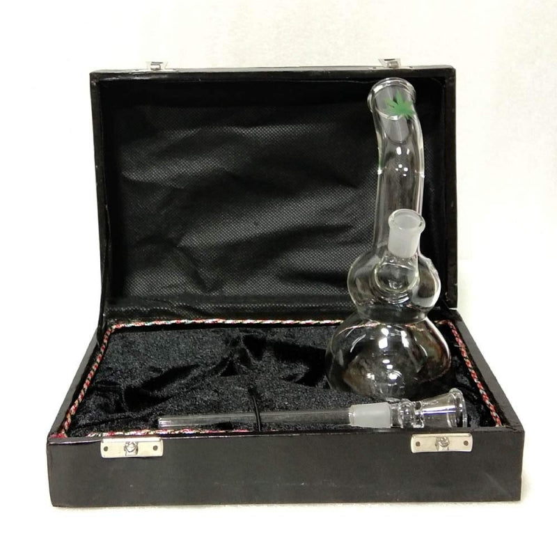 Moksha 8-Inch Glass Hookah Pipe Bong with Shooter & Leaf Print (20cm, Clear) in Box