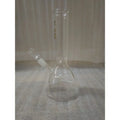 A 9 inch clear glass ice bong with a mushroom print and 420 gold text, featuring a bent neck and a circular base.