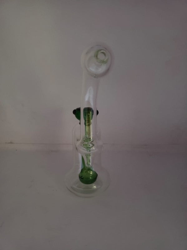 Green glass smoking pipe with percolator