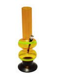 A 12 inch tall double bulb acrylic water bong with a tube diameter of 5 cm, featuring colors transparent yellow and green.