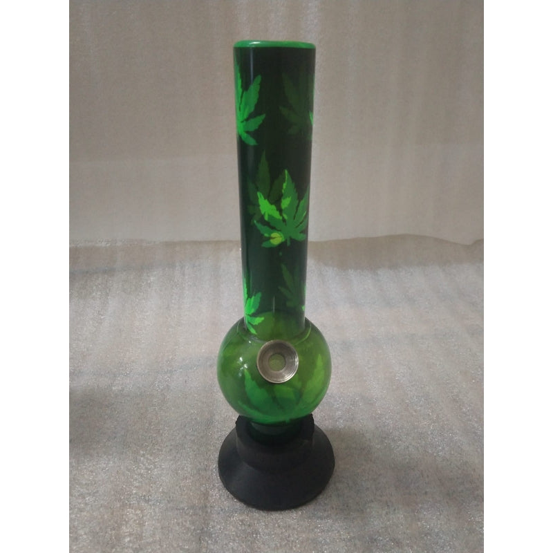 Moksha 8" Transparent Green Acrylic Mini Bong with Leaf Print (3cm Pipe)