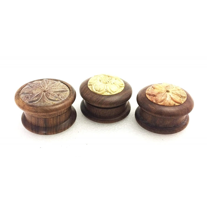 Moksha 2" Sheesham wood herb grinder with leaf engraving