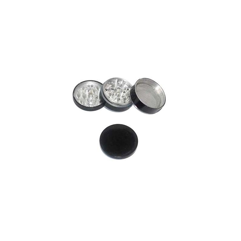 42mm black metal herb grinder with honey dust filter"