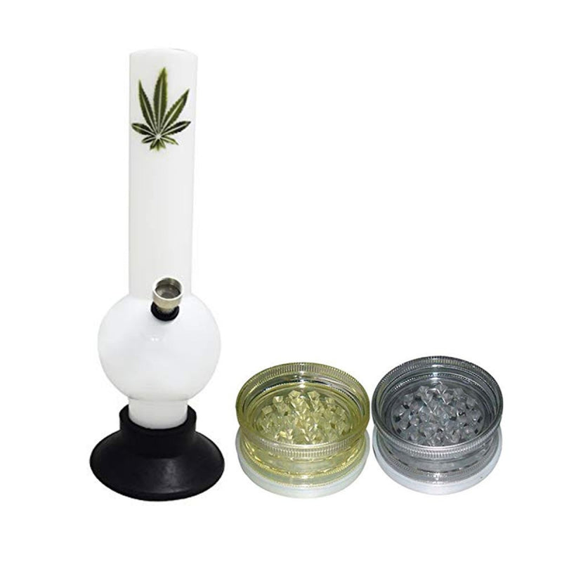 Flap9 10 Inch Milky White Acrylic Bong with 2 Inch White Cap Acrylic Grinder – Combo Deal Moksha Bongs