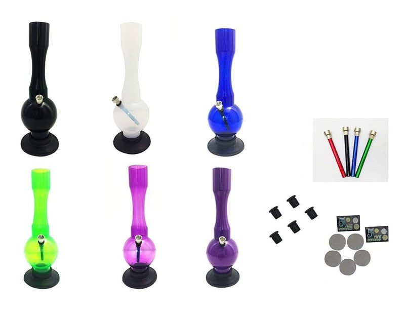 Moksha 12" Single Bulb Acrylic Ice Bong Bundle (30cm, 4 Shooters, 5 Grommets, 10 SS Screens)