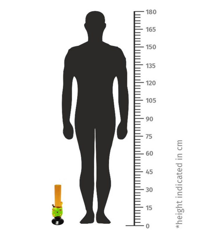 a men showing like a scale he determine the hight of bong 