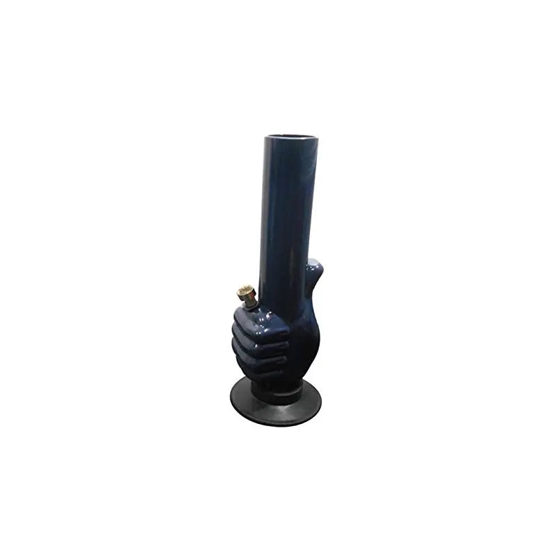 A 12 inch tall opaque black acrylic water bong designed to resemble a thumb up gesture.