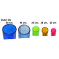A set of acrylic bongs in various sizes with a thumbs up design, featuring a transparent red color.
