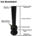 Black bong with size measurement details on a white background